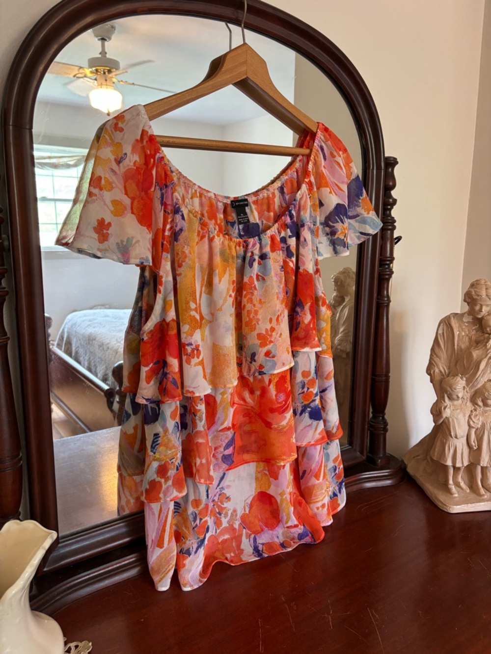 new directions Orange Multi-Color Tiered Blouse Size XL